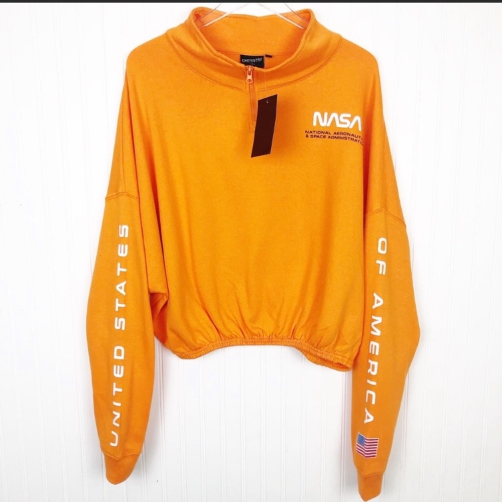 NWT NASA Graphic Cropped Mock Neck Sweat Top